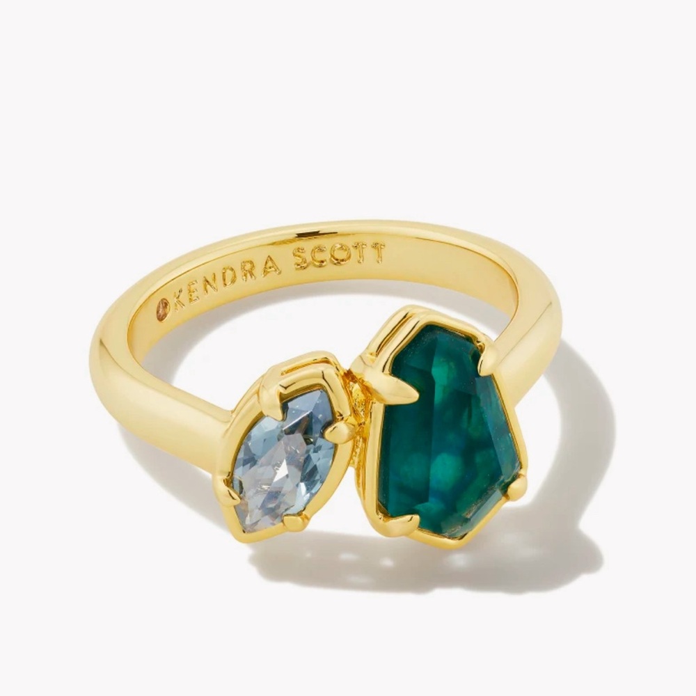 Alexandria Gold Cocktail Ring in Teal Green Mix